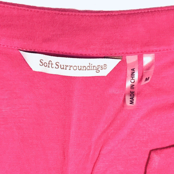 Soft Surroundings Tunic Top Medium Split V Neck Fuchsia Pink Pockets 3/4 Sleeve - Picture 4 of 8